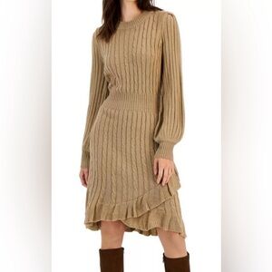 Taylor Ribbed Ruffle Bottom Sweater Dress 
Barley Brown Sz M